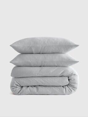NWT Quince Organic Cotton Gauze Duvet Cover Set King & Shams Grey Quiet Luxury